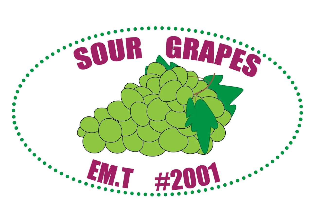 Logo for Sour Grapes with green grapes and text on a white background